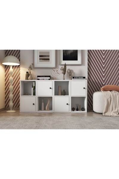 Nettrends 4 Kapakli Rafli Kitaplik 130 Cm Beyaz Ktp-1088-ç