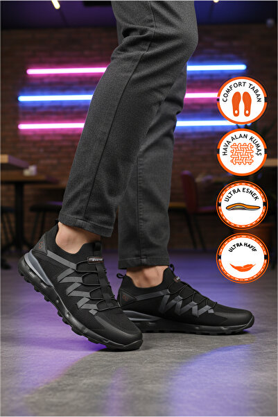 WALKWAY Siyah Fileli Hafif Esnek Bağcıklı Erkek Spor Ayakkabı Bst-650 M