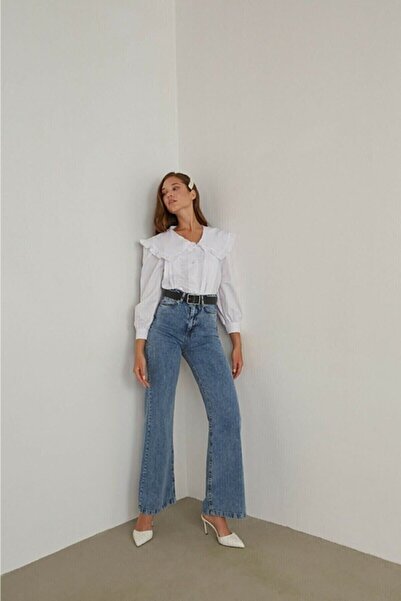 DRC trend Clara Medium Snow Lycra Γυναικείο Μπλε Σούπερ Ψηλόμεσο Χαλαρό Τζιν ...