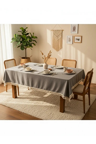 NDC HOME مفرش طاولة من القطن والكتان باللون الرمادي الفحمي