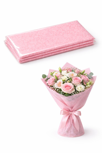 OEM Set 3 Folii de impachetat pentru flori din panza – Roz, model floral prem...