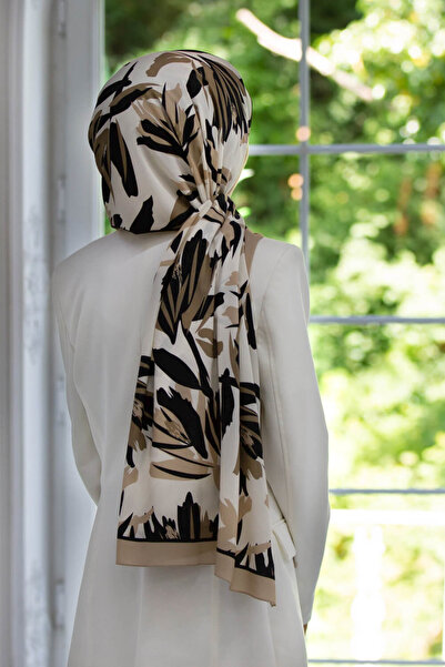 Vissona LÜKS MEDİNE İPEĞİ YAPRAK DESENLİ BEJ RENKLİ 75X195 KIRIŞMAZ ŞAL MOSS ...