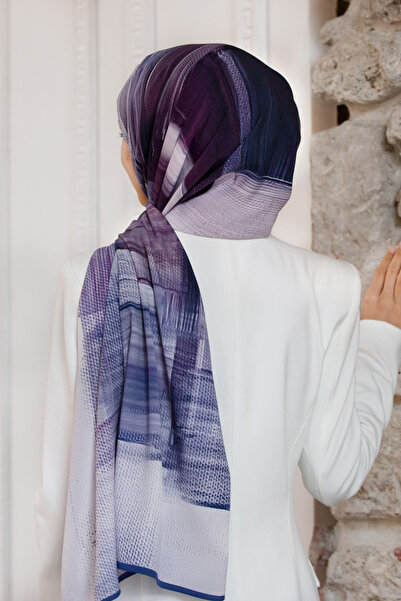 Vissona LÜKS MEDİNE İPEĞİ FIRÇA DESENLİ MÜRDÜM - İNDİGO RENKLİ 75X195 KIRIŞMA...