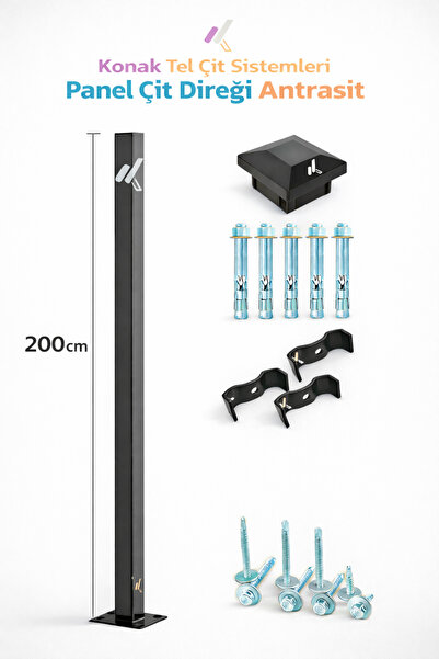 Konak Tel Çit Aksaray 1 Adet Antrasit Bahçe Panel Çimi Çit Direği 200 cm Akse...