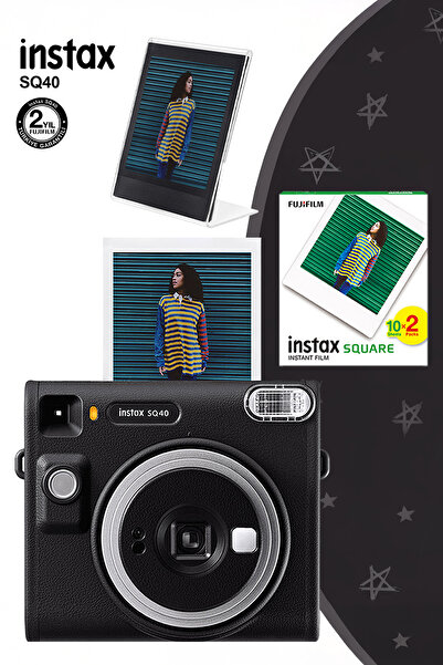 Fujifilm Instax SQ40 Siyah Fotoğraf Makinesi 20li Kare Film ve Pleksi Çerçeve