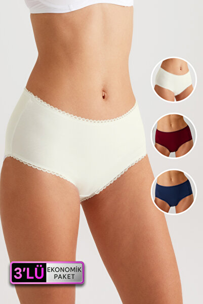 Viuma Kadın 3'lü Ekonomik Paket V223923 Zincir Şerit Dantelli Pamuklu Penye Y...