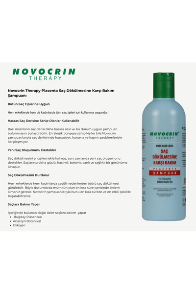 Novocrin Placenta Saç Dökülmesine Karşı Bakım Şampuanı 300 ml