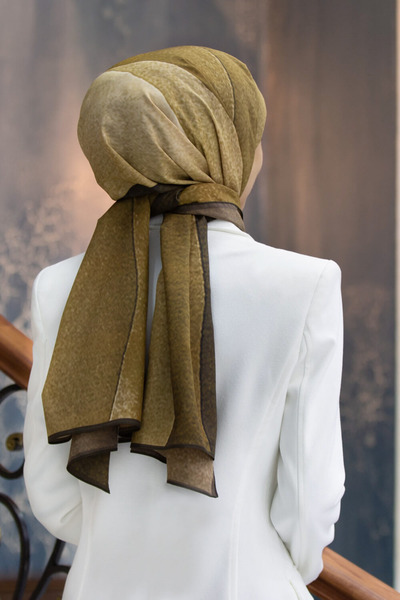 Vissona LÜKS MEDİNE İPEĞİ DALGA DESENLİ HARDAL RENKLİ 75X195 KIRIŞMAZ ŞAL MOS...