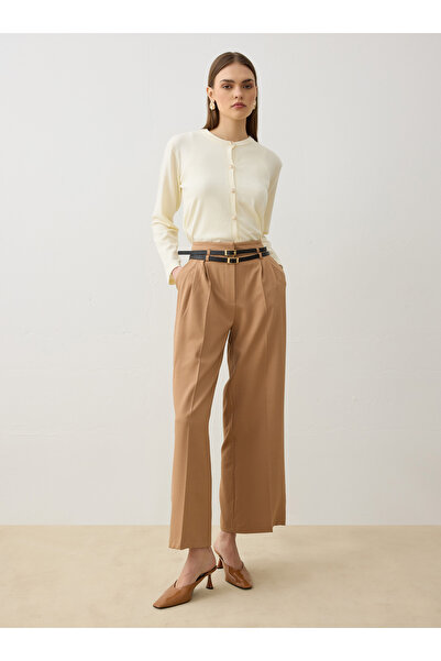 Refka Double Belt Detailed Pleated Trousers - Light Mink -