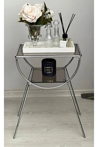 AssuCasa Pars Metal Camlı Yan Sehpa Gümüş-Bronz