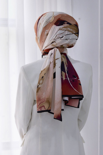 Vissona LÜKS MEDİNE BATİK DESENLİ BEJ - BORDO RENKLİ 75X195 KIRIŞMAZ ŞAL MOSS...