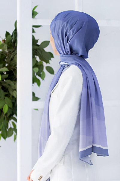 Vissona Luxury Medina Silk Geometry Patterned Blue Colored 75X195 Wrinkle Fre...