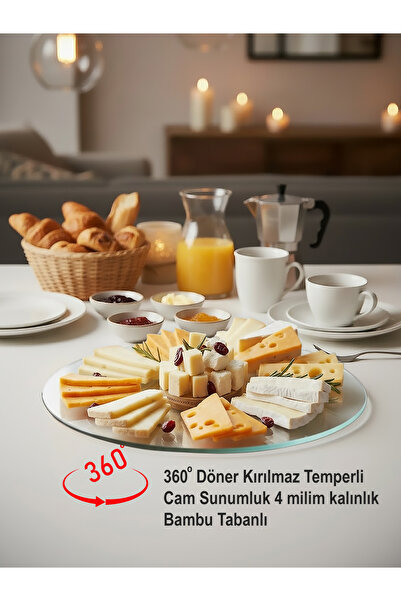 EVSTYLE 360 DERECE BAMBU TABANLI CAM SUNUMLUK - KIRILMAZ 4 MİLİM TEMPERLİ CAM
