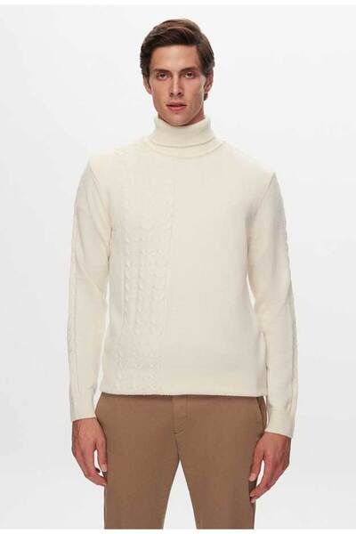 D'S Damat Ds Damat Regular Fit Ekru Saç Örgü Kazak