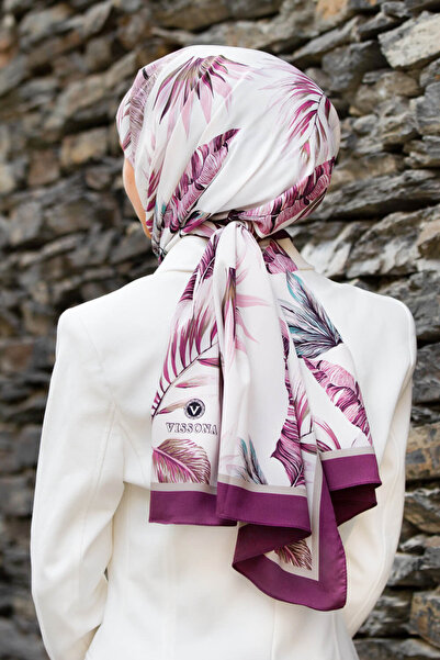 Vissona LÜKS MEDİNE İPEĞİ YAPRAK DESENLİ BEJ - MÜRDÜM RENKLİ 75X195 KIRIŞMAZ ...