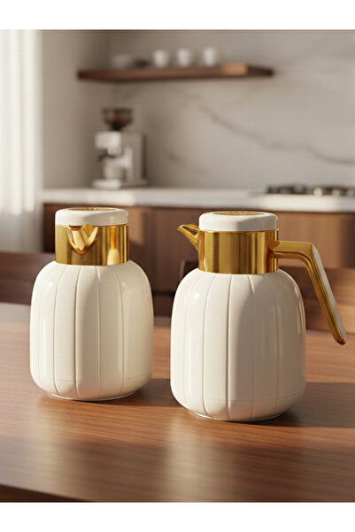 TrentonGCC طقم إبريق ماء عصري سعة لتر واحد (قطعتان) مع طوق معدني ذهبي ومقبض أنيق