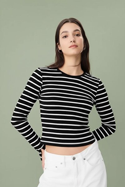 HAKKE Parmak Geçmeli Çizgili Ribana BLUZ