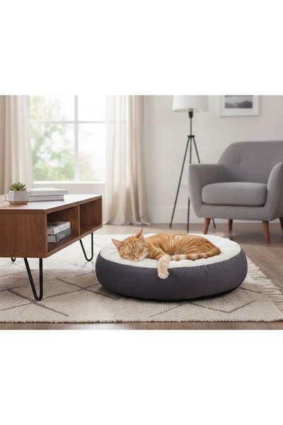 BRT Pet Çift Renk Simit Kedi Yatağı, Küçük Irk Köpek Yatağı, 55 Cm