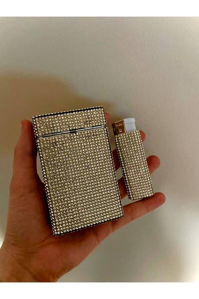 NESGIFT Siyah Ve Gümüş Leopar  Taşlı Kısa Kalın Sigara Kutusu