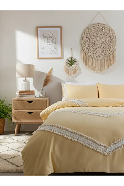 NDC HOME Set cuvertură dublă dublu din bumbac colorat cu pompon dublu