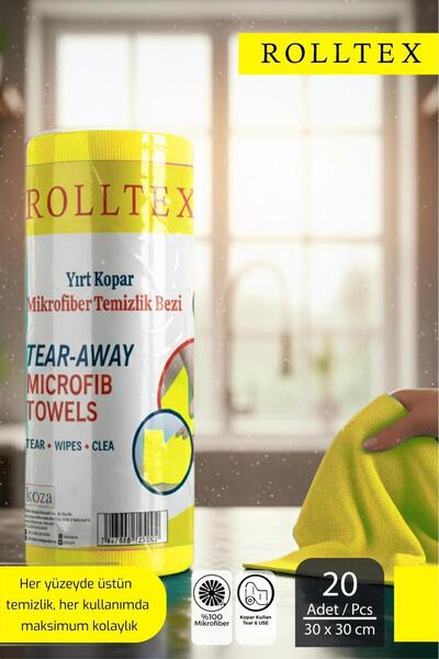 ROLLTEX Yırt Kopar %100 Mikrofiber Temizlik Bezi 30x30cm 20'li Sarı Renk