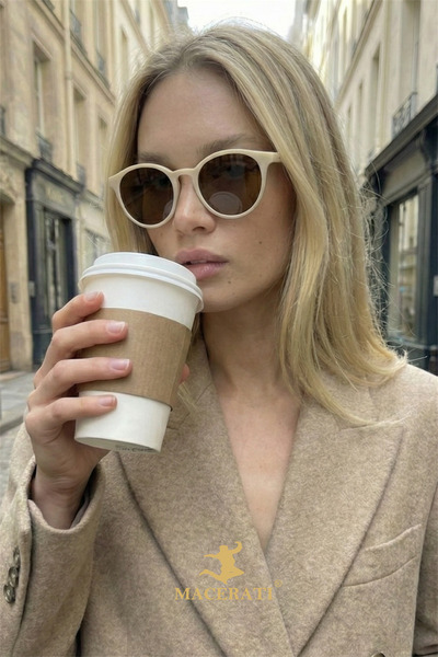 MACERATİ Unisex Vintage Oval Cream Brown Petta Sunglasses