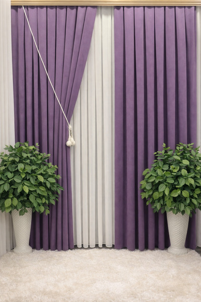 PerdeSelma ADAFON Mor, 1/3 Sık Pileli Tasarım Fon Perde ( TEK KANAT )