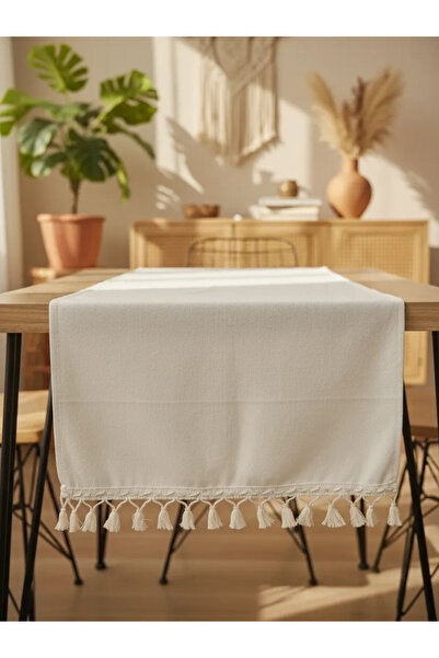 NDC HOME Special Design Organic Raw Linen Cream Pompom Runner Table Cloth 45 ...