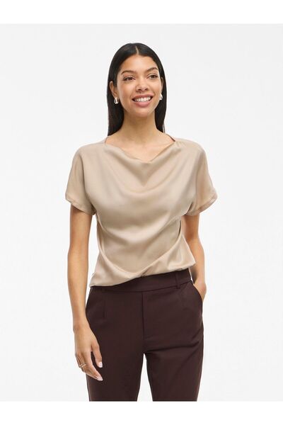 VILA Oberteil mit kurzen Ärmeln VIELLETTE U-Boot-Ausschnitt