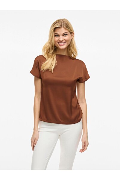 VILA Oberteil mit kurzen Ärmeln VIELLETTE U-Boot-Ausschnitt