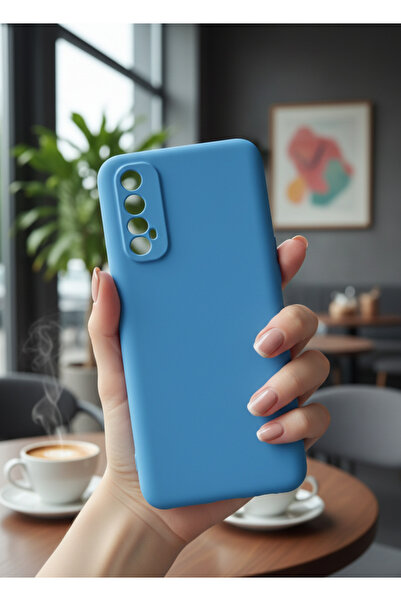 Hatreds Realme 7 Uyumlu İçi Kadife Mat Renkli Kamera Korumalı Kılıf - Mavi