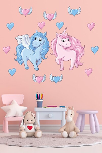 Tilki Dünyası Autocolant pentru cameră pentru copii cu inimi roz cu aripi de ...