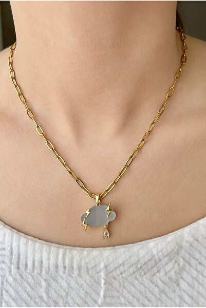 Esmia Jewelry Çelik Yağmur Bulutu Kararmaz Gold Ataç Kolye
