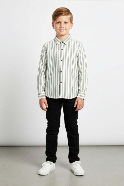 Fulla Moda Çizgili Düğmeli Erkek Çocuk Gömlek