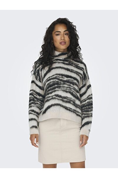 ONLY Onlwild Jacquard-Pullover mit halbem Rollkragen für Damen 15294730 Schwarz