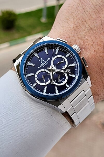 Daniel Klein ساعة يد رجالية وظيفية باللون الرمادي والأزرق الداكن مع حزام قابل...