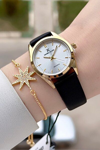 Daniel Klein Women's Wristwatch and Bracelet with Gold Strap in Black Color G...