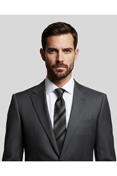 1001 Kravat ربطة عنق كلاسيكية بعرض 8 سم باللونين الأسود والرمادي