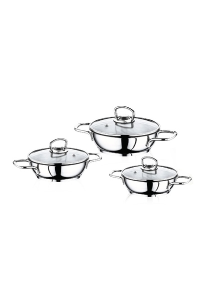 SAFINOX طقم أواني أومليت فولاذية بمقابض سلكية من إيكو، 6 قطع، مقاسات 14-16-18 سم