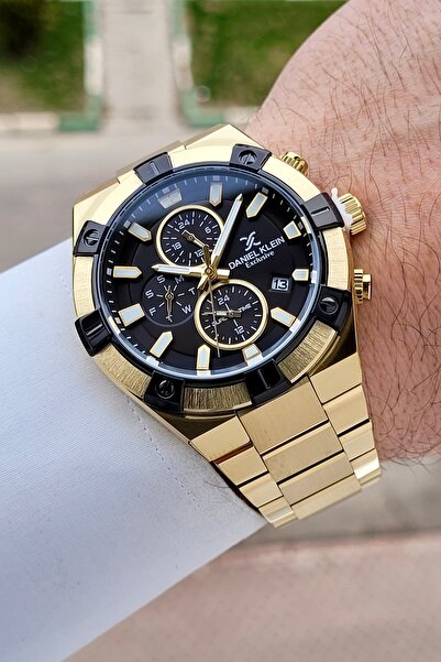 Daniel Klein Dial Black Band Gold Color 45 mm Inner Indicators Active Men's W...