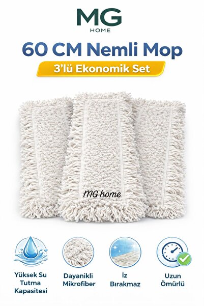 VENON 3 Adet 💙 60 Cm Beyaz Nemli Mop 💙Paspas Kuru ve Islak Kullanım💙 Nem A...