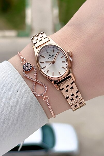 Daniel Klein Rose Color Gift Packed Women's Wristwatch and Bracelet