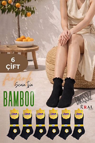 KRAL SOCKS Дамски бамбукови чорапи (6 чифта) Чорапи до глезена с волани