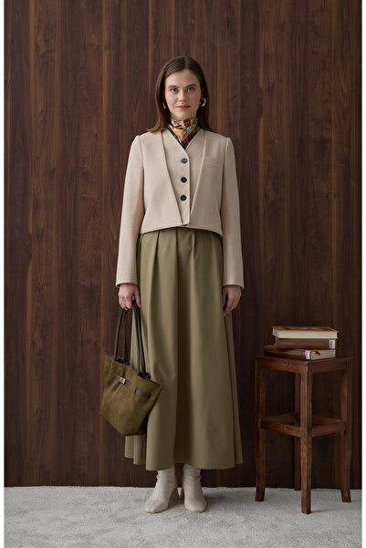 Fatma Atasoy Pileli Haki Trenç Etek