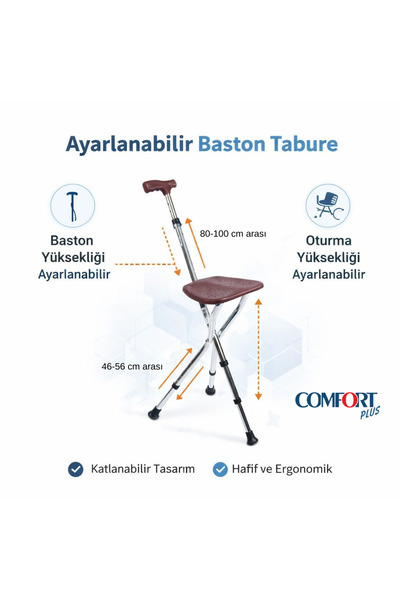 Comfort Plus Dm-74 Oturaklı Baston (yüksekliği Ayarlanır)