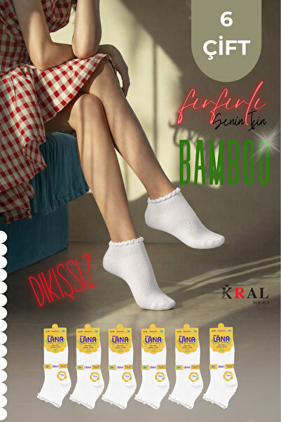 KRAL SOCKS Kadın Bambu Çorap (6 ÇİFT) Fırfırlı Patik Kadın Çorap