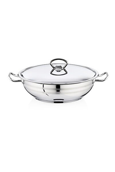 Bestinox 36X13 cm Flanged Handle Steel Short Pot with Steel Lid - 12 Liters