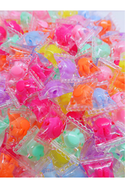 Boncuk Abla 14 Adet Şeffaf Şeker Paketi Akrilik Figür Charm Boncuk Renkli Pla...