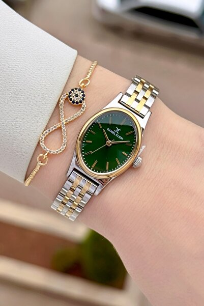 Daniel Klein Kadranı Yeşil Kordonu Altın Metalik Renk 2 Yıl Garantili Kadın K...