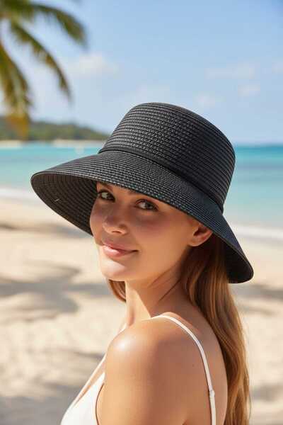 Aware Time Pălărie Fedora cu șireturi de paie pentru femei